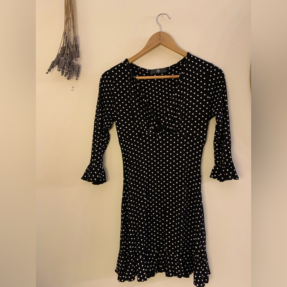Adorable black polka dot mini dress